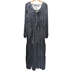 Knox Rose Black Velvet Tiered Maxi Dress Women XXL Gothic Boho Holiday Romantic